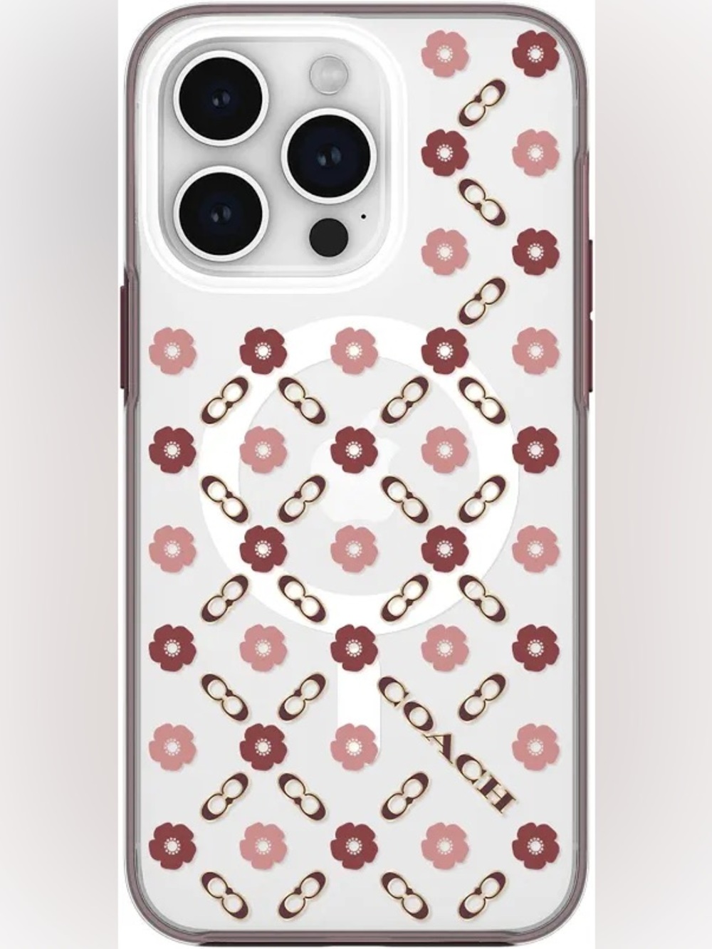 Coach Pink Floral Logo Clear iPhone Case